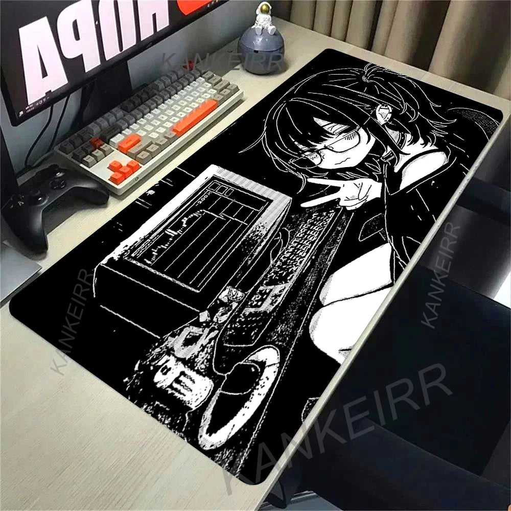 XXL Anime Girl Mouse Pad Black White Mousepad Large Gaming Keyboard Pads Office Pc Accessories Desk Mat PC Cabinet Mats Rug