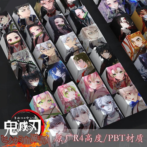 4-Pack Hot Demon Slayer Anime Keycaps for Mechanical Keyboard Cherry Pbt Custom Keycap Set Cross Axis Pc Gaming Accessories Gift