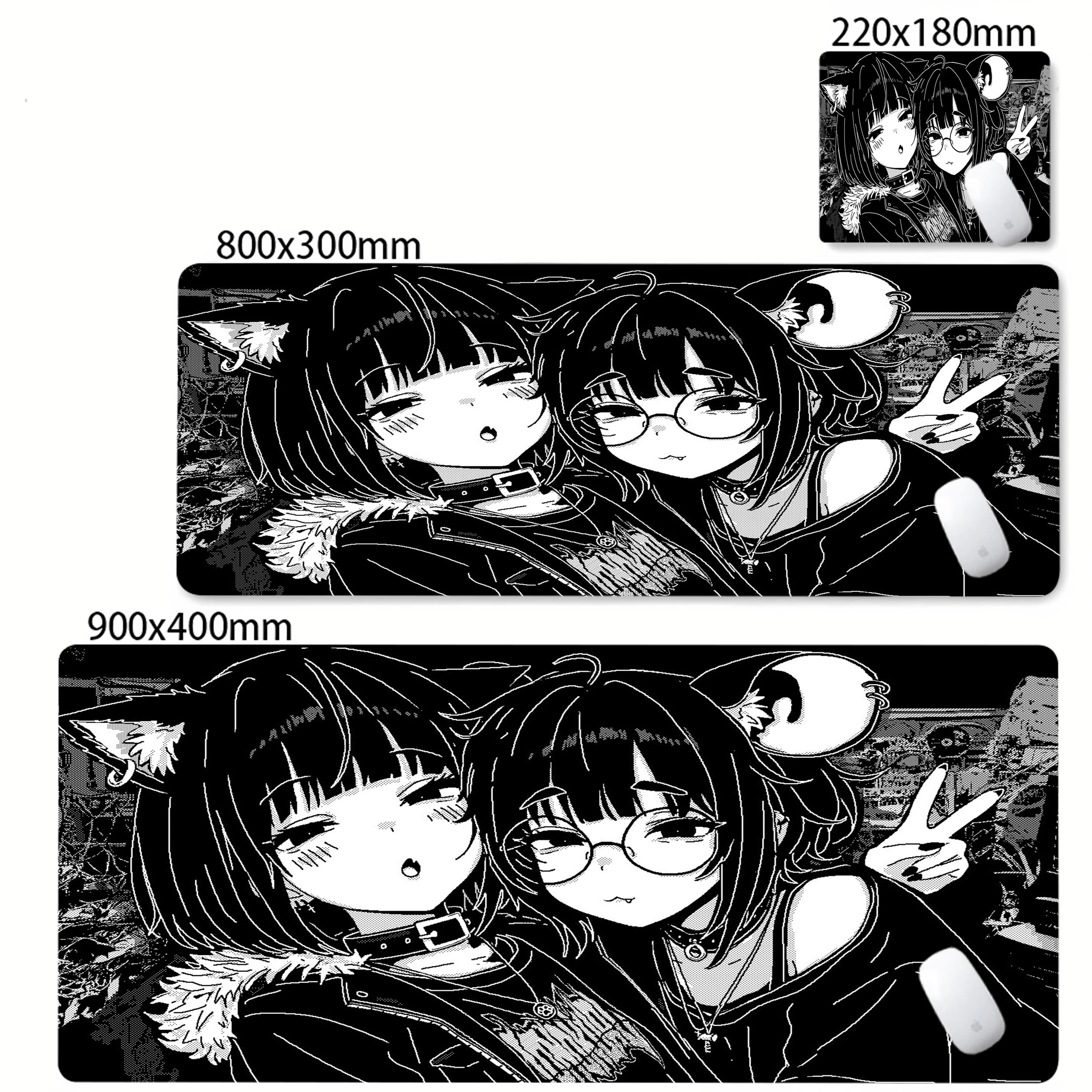 XXL Anime Girl Mouse Pad Black White Mousepad Large Gaming Keyboard Pads Office Pc Accessories Desk Mat PC Cabinet Mats Rug