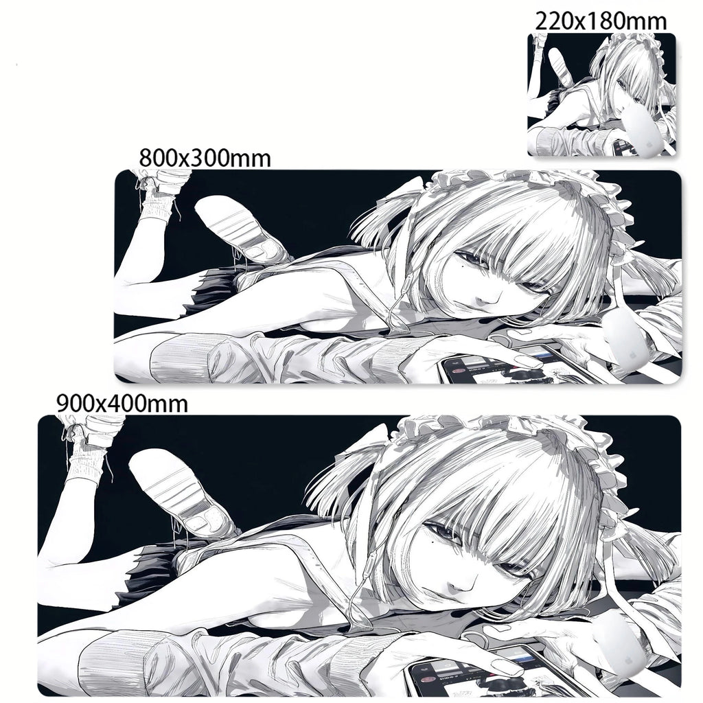XXL Anime Girl Mouse Pad Black White Mousepad Large Gaming Keyboard Pads Office Pc Accessories Desk Mat PC Cabinet Mats Rug