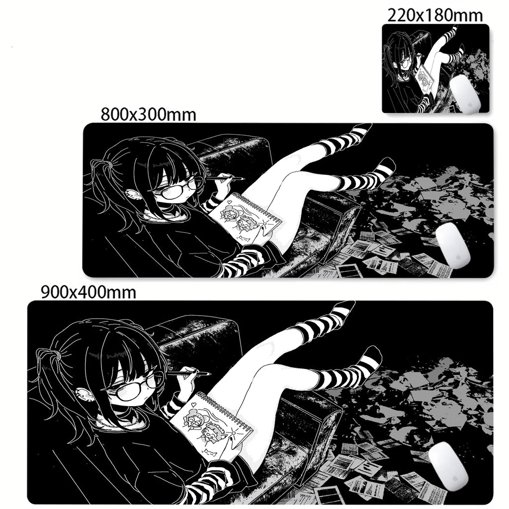 XXL Anime Girl Mouse Pad Black White Mousepad Large Gaming Keyboard Pads Office Pc Accessories Desk Mat PC Cabinet Mats Rug