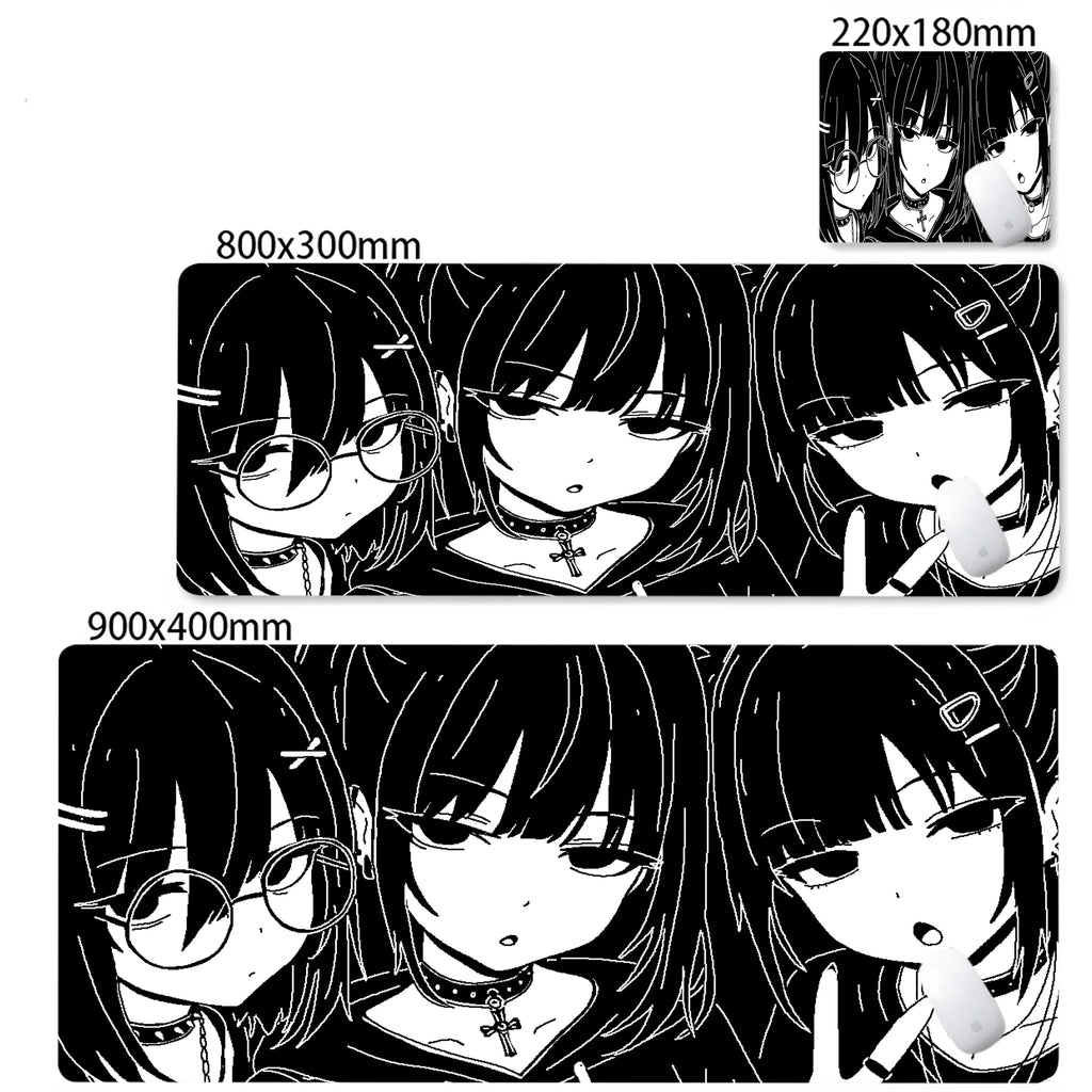 XXL Anime Girl Mouse Pad Black White Mousepad Large Gaming Keyboard Pads Office Pc Accessories Desk Mat PC Cabinet Mats Rug
