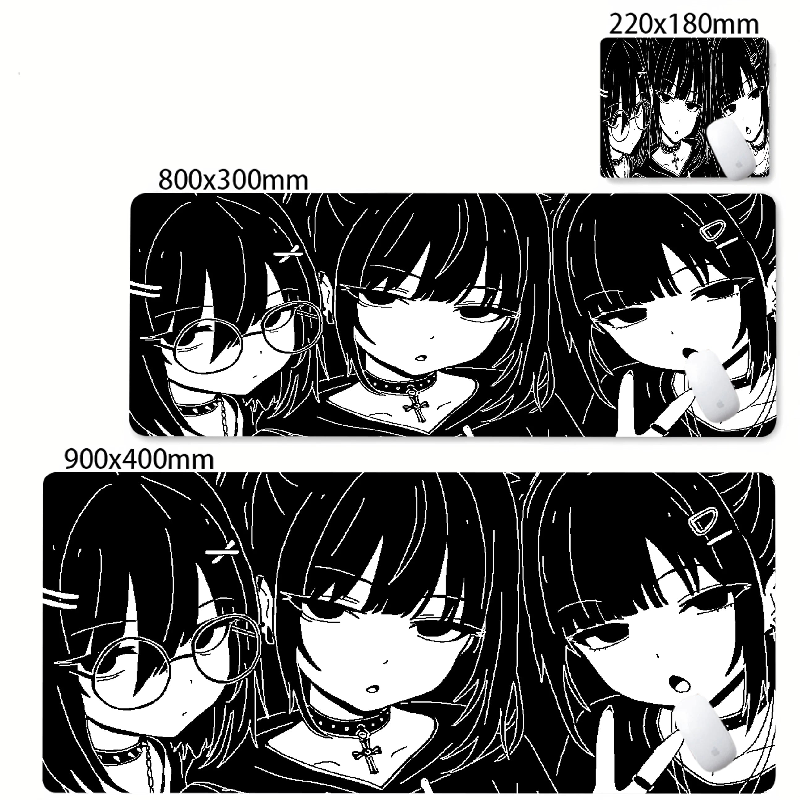 XXL Anime Girl Mouse Pad Black White Mousepad Large Gaming Keyboard Pads Office Pc Accessories Desk Mat PC Cabinet Mats Rug