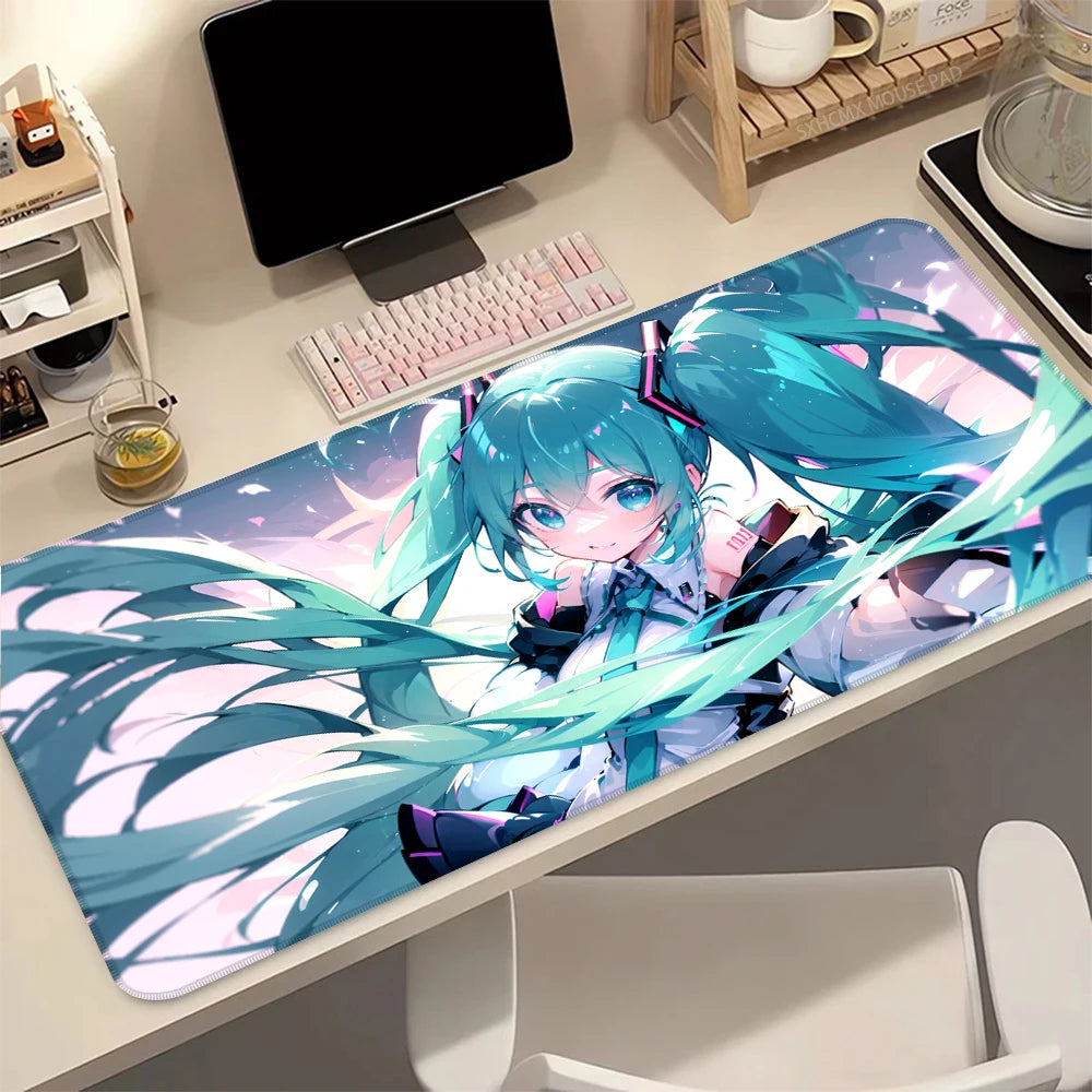 Anime H-Hatsune M-Miku Pink Sakura Kawaii Large 90X40 Extended Mouse Pad Non Slip Desk Mat Keyboard Rug for PC Gamer Laptop