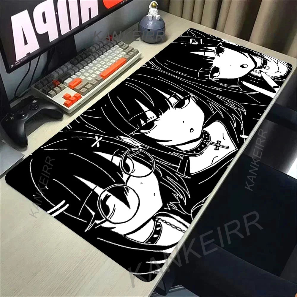XXL Anime Girl Mouse Pad Black White Mousepad Large Gaming Keyboard Pads Office Pc Accessories Desk Mat PC Cabinet Mats Rug